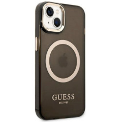 Guess GUHMP14SHTCMK Hardcase Gold Outline Translucent MagSafe for iPhone 14 / 15 / 13 6.1" / black