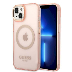 Guess GUHMP14SHTCMP Hardcase Gold Outline Translucent MagSafe for iPhone 14 / 15 6.1" / pink