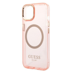 Guess GUHMP14SHTCMP Hardcase Gold Outline Translucent MagSafe for iPhone 14 / 15 6.1" / pink