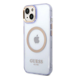 Guess GUHMP14SHTCMU Hardcase Gold Outline Translucent MagS for iPhone 14 / 15 6.1" / purple