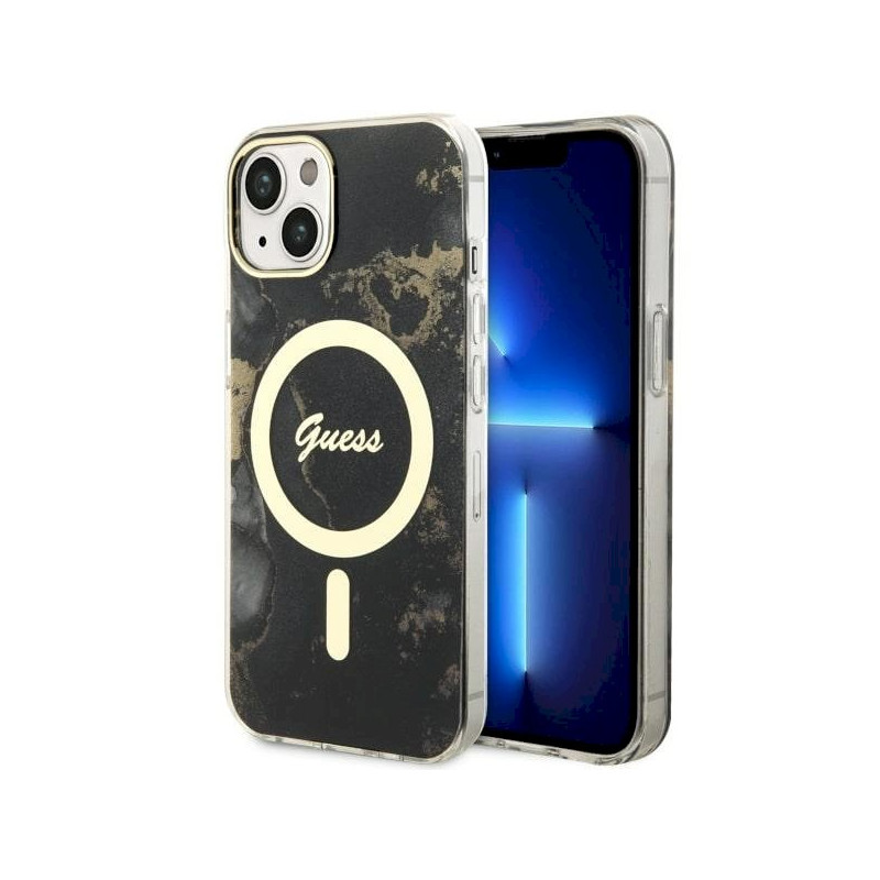Guess GUHMP14SHTMRSK Hardcase Golden Marble MagSafe for iPhone 14 / 15 6.1" / black