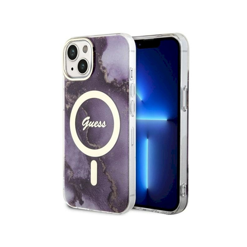 Guess GUHMP14SHTMRSU Golden Marble MagSafe Hardcase for iPhone 14 / 15 / 13 6.1" / purple