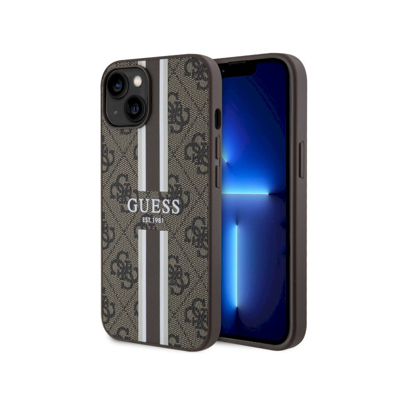 Guess GUHMP14SP4RPSW Hardcase 4G Printed Stripes MagSafe for iPhone 14 / 15 / 13 6.1" / brown