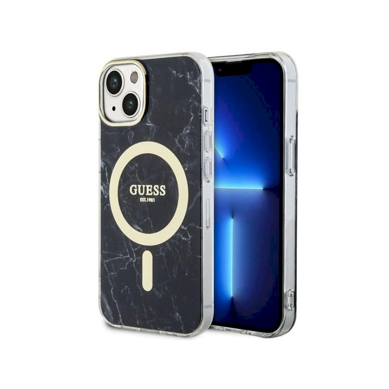 Guess GUHMP14SPCUMAK Marble MagSafe Hardcase for iPhone 14 / 15 / 13 6.1" / black