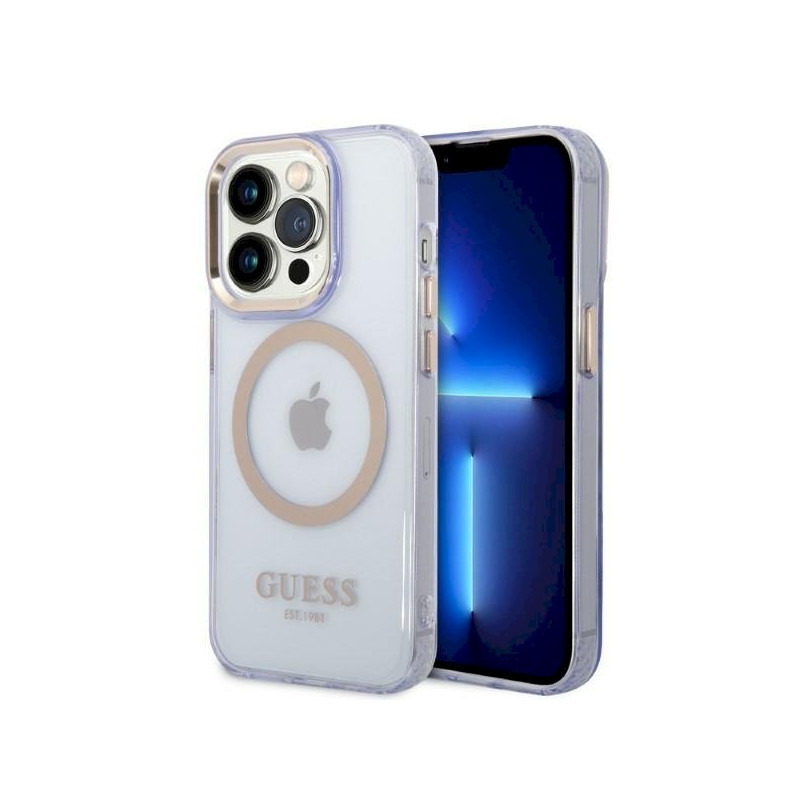 Guess GUHMP14XHTCMU Hardcase Gold Outline Translucent MagSafe for iPhone 14 Pro Max 6,7" / purple