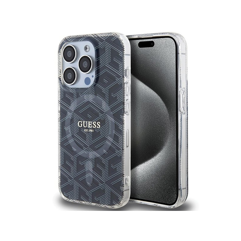 Guess GUHMP15LHGCUSTGK Hardcase IML GCube MagSafe for iPhone 15 Pro 6.1" / black