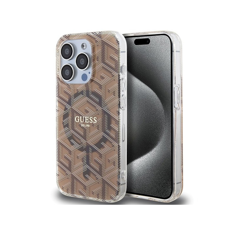 Guess GUHMP15LHGCUSTGW Hardcase IML GCube MagSafe for iPhone 15 Pro 6.1" / brown