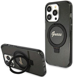 Guess GUHMP15LHRSGSK Hardcase Ring Stand Script Glitter MagSafe for iPhone 15 Pro 6.1" / black