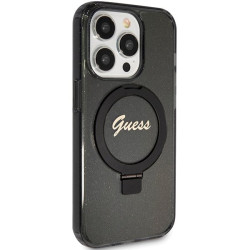 Guess GUHMP15LHRSGSK Hardcase Ring Stand Script Glitter MagSafe for iPhone 15 Pro 6.1" / black