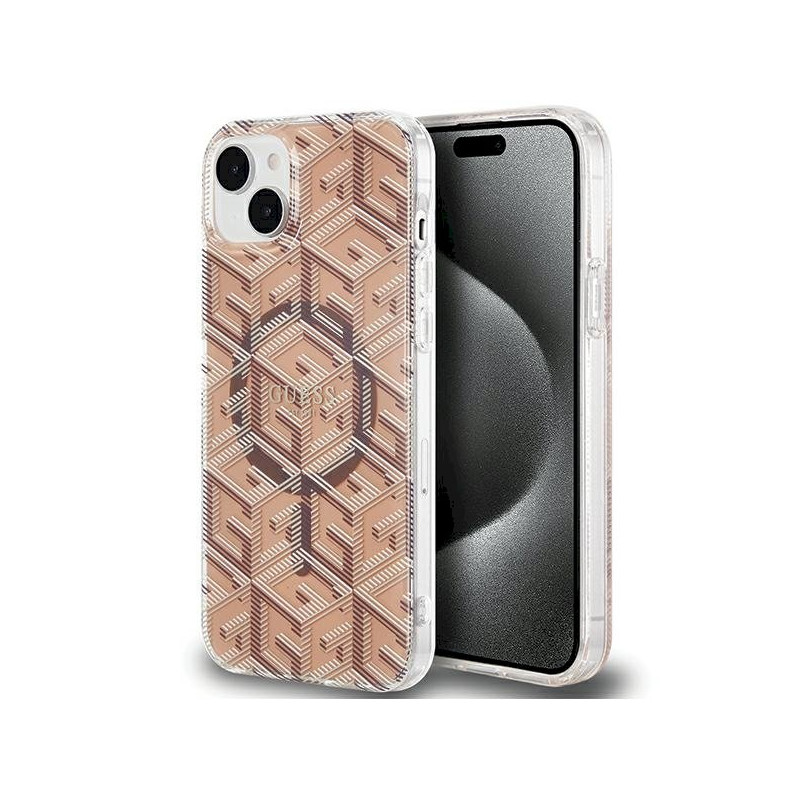 Guess GUHMP15MHGCUSTGW Hardcase IML GCube MagSafe for iPhone 15 Plus/14 Plus 6.7" / brown