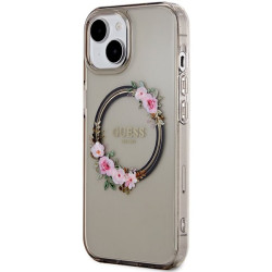 Guess GUHMP15SHFWFCK Hardcase IML Flowers Wreatch MagSafe for iPhone 15 / 14 / 13 6.1" / black
