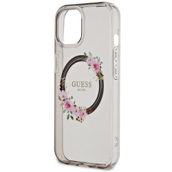 Guess GUHMP15SHFWFCK Hardcase IML Flowers Wreatch MagSafe for iPhone 15 / 14 / 13 6.1" / black