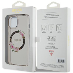 Guess GUHMP15SHFWFCK Hardcase IML Flowers Wreatch MagSafe for iPhone 15 / 14 / 13 6.1" / black