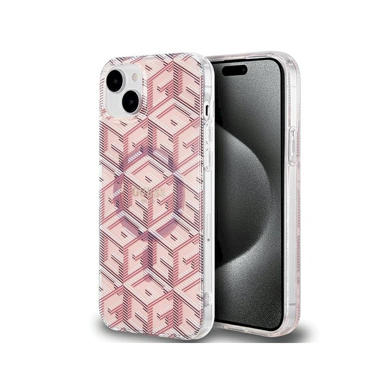 Guess GUHMP15SHGCUSTGP Hardcase IML GCube MagSafe for iPhone 15 / 14 / 13 6.1" / pink