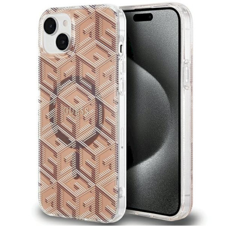 Guess GUHMP15SHGCUSTGW Hardcase IML GCube MagSafe for iPhone 15/14/13 6.1" / brown