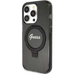 Guess GUHMP15XHRSGSK Hardcase Ring Stand Script Glitter MagSafe for iPhone 15 Pro Max 6.7" / black