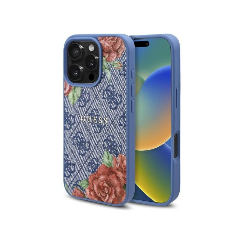 Guess GUHMP16LP4ROPEMCB Hardcase 4G Flowers Print MagSafe for iPhone 16 Pro 6.3" / blue