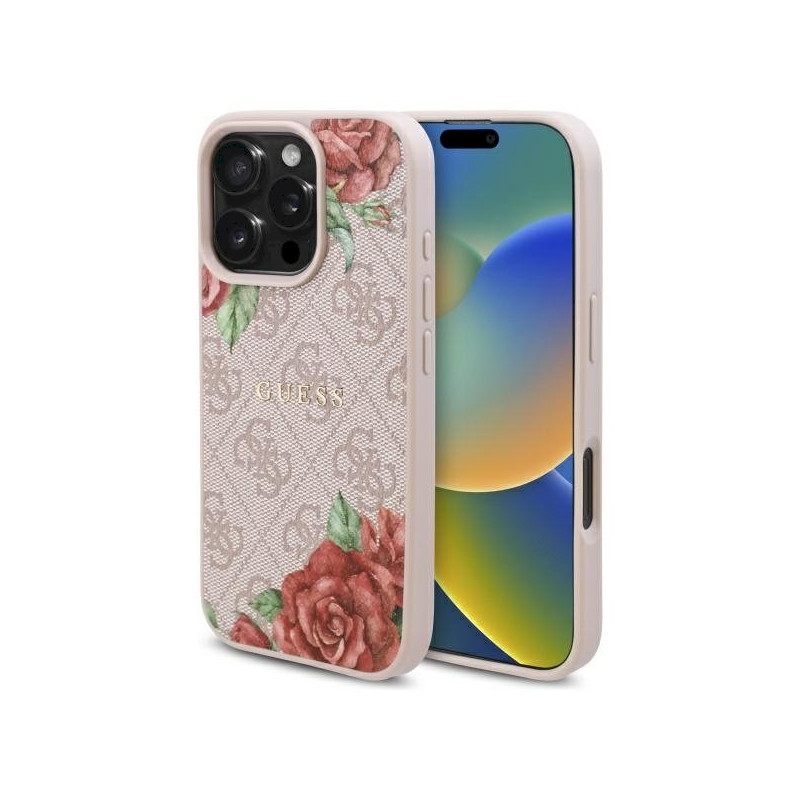 Guess GUHMP16LP4ROPEMCP Hardcase 4G Flowers Print MagSafe for iPhone 16 Pro 6.3" / pink