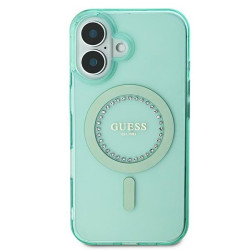 Guess GUHMP16MPFTDTEN Hardcase IML Rhinestones MagSafe for iPhone 16 Plus 6.7" / green
