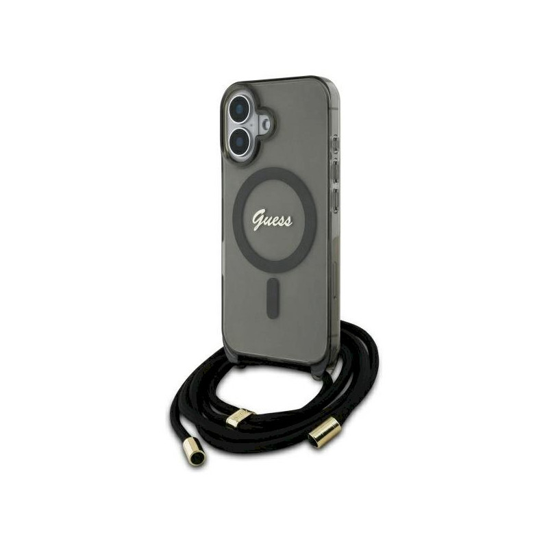 Guess GUHMP16SHCTSGNSK Hardcase Crossbody Cord Script MagSafe for iPhone 16 6.1" / black
