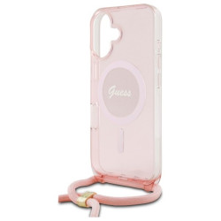Guess GUHMP16SHCTSGNSP Hardcase Crossbody Cord Script MagSafe for iPhone 16 6.1" / pink