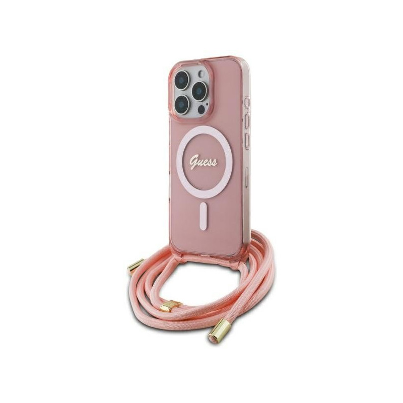 Guess GUHMP16XHCTSGNSP Crossbody Cord Script MagSafe Hardcase for iPhone 16 Pro Max 6.9" / pink
