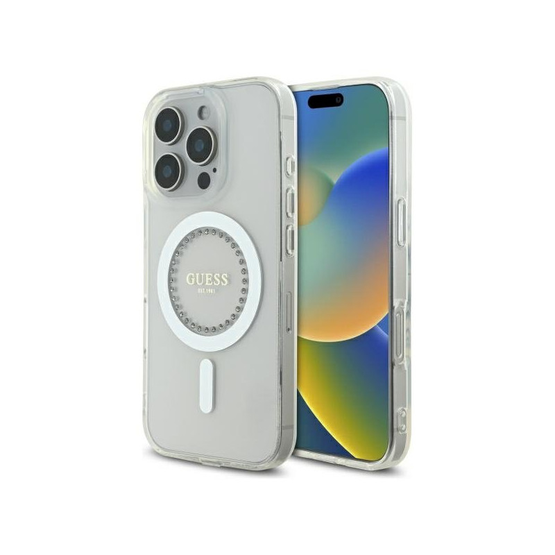Guess GUHMP16XPFTDTEH IML Rhinestones MagSafe Hardcase for iPhone 16 Pro Max 6.9" / white