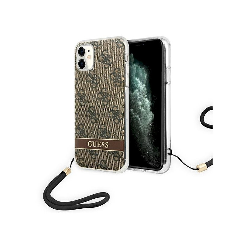 Guess GUOHCN61H4STW Hardcase 4G Print Strap for iPhone 11 / brown
