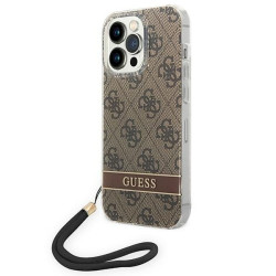 Guess GUOHCP14LH4STW Hardcase 4G Print Strap for iPhone 14 Pro 6,1" / brown