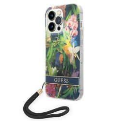 Guess GUOHCP14LHFLSB Flower Strap Hardcase for iPhone 14 Pro 6,1" / blue