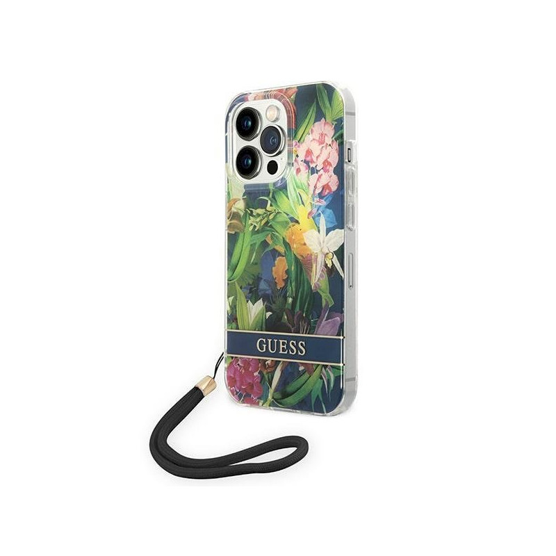 Guess GUOHCP14LHFLSB Flower Strap Hardcase for iPhone 14 Pro 6,1" / blue