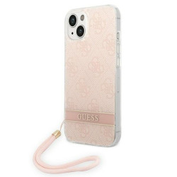 Guess GUOHCP14MH4STP Hardcase 4G Print Strap for iPhone 14 Plus / 15 Plus 6.7" / pink