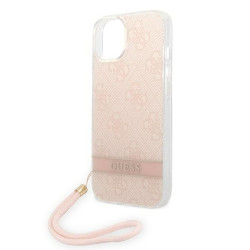 Guess GUOHCP14MH4STP Hardcase 4G Print Strap for iPhone 14 Plus / 15 Plus 6.7" / pink