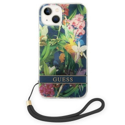Guess GUOHCP14MHFLSB Hardcase Flower Strap for iPhone 14 Plus / 15 Plus 6.7" / blue