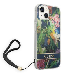 Guess GUOHCP14MHFLSB Hardcase Flower Strap for iPhone 14 Plus / 15 Plus 6.7" / blue