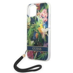 Guess GUOHCP14MHFLSB Hardcase Flower Strap for iPhone 14 Plus / 15 Plus 6.7" / blue