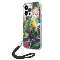 Guess GUOHCP14XHFLSB Flower Strap Hardcase for iPhone 14 Pro Max 6,7" / blue