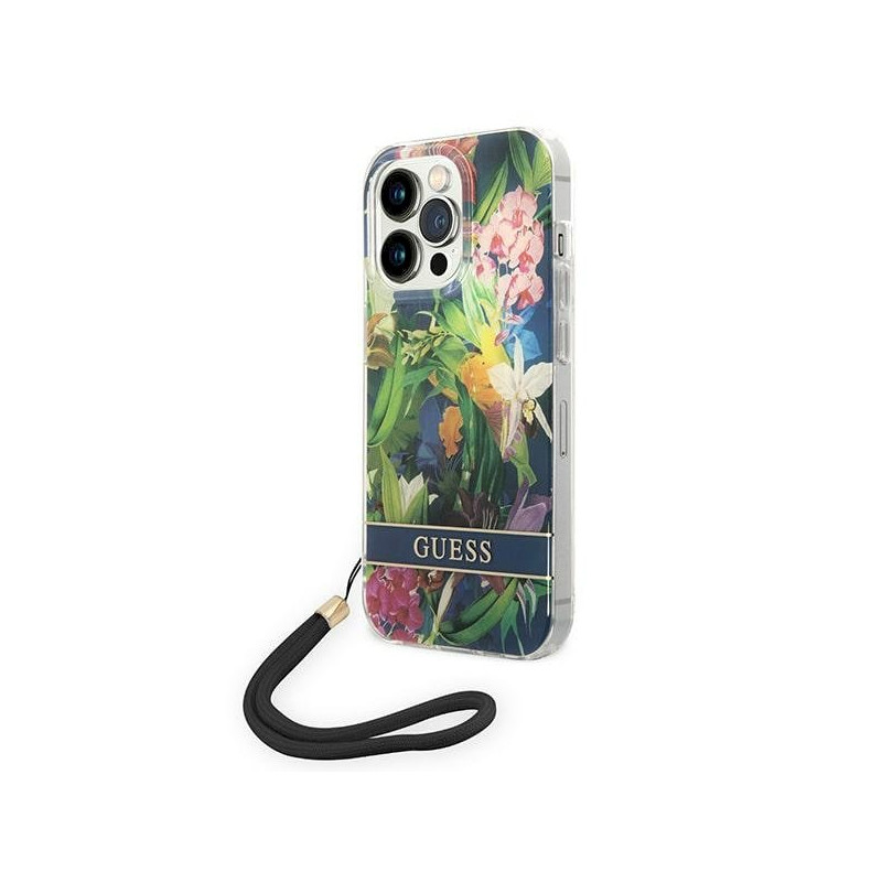 Guess GUOHCP14XHFLSB Flower Strap Hardcase for iPhone 14 Pro Max 6,7" / blue