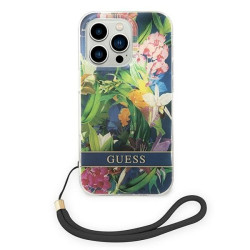 Guess GUOHCP14XHFLSB Flower Strap Hardcase for iPhone 14 Pro Max 6,7" / blue