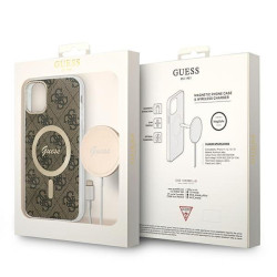 Guess Set GUBPN61H4EACSW Case+ Charger for iPhone 11 6,1" brown hard case 4G Print MagSafe
