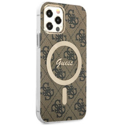Guess Set GUBPP12MH4EACSW Case+ Charger for iPhone 12/12 Pro brown hard case 4G Print MagSafe