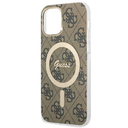 Guess Set GUBPP12MH4EACSW Case+ Charger for iPhone 12/12 Pro brown hard case 4G Print MagSafe