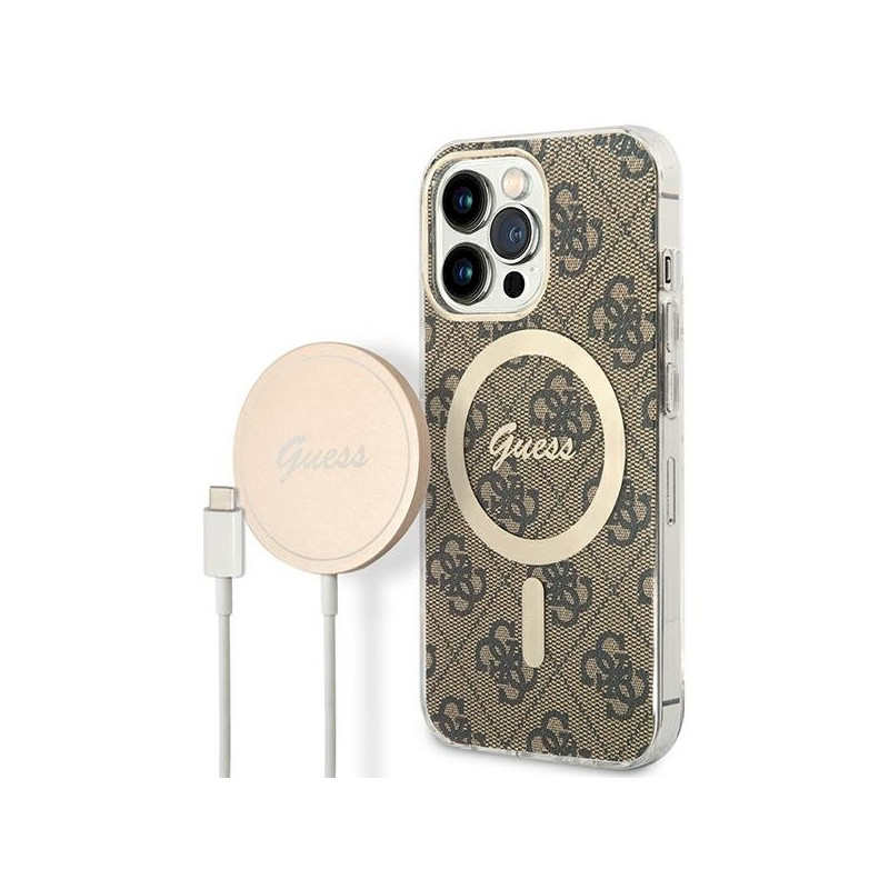 Guess Set GUBPP13LH4EACSW Case+ Charger Hard Case 4G Print MagSafe for iPhone 13 Pro / brown