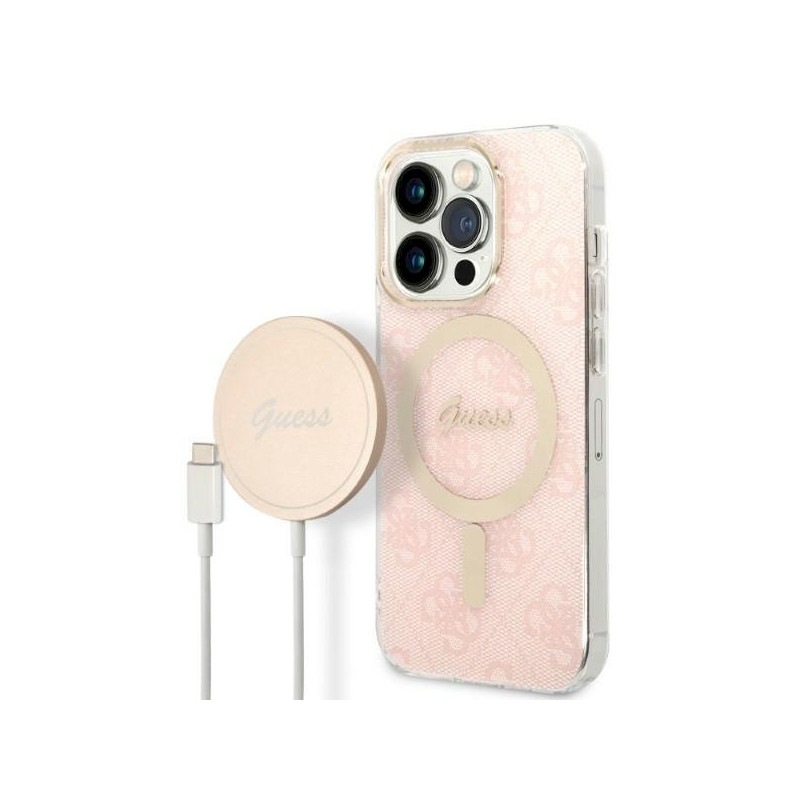 Guess Set GUBPP14LH4EACSP Case+ Charger for iPhone 14 Pro 6,1" / pink
