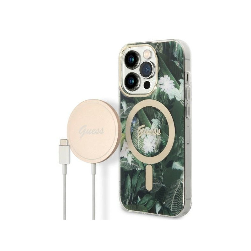 Guess Set GUBPP14LHJEACSA Case+Charger for iPhone 14 Pro 6,1" / green