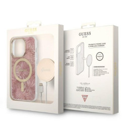Guess Set GUBPP14LHJEACSP Case+Charger iPhone 14 Pro 6,1" / pink hard case Jungle MagSafe