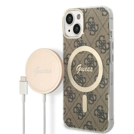 Guess Set GUBPP14MH4EACSW Case+ Charger for iPhone 14 Plus / 15 Plus 6.7" / brown