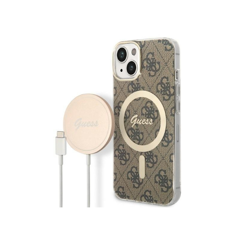 Guess Set GUBPP14SH4EACSW Case+ Charger for iPhone 14 / 15 / 13 6,1" / brown