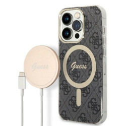Guess Set GUBPP14XH4EACSK Case+ Charger iPhone 14 Pro Max 6,7" black hard case 4G Print Mag