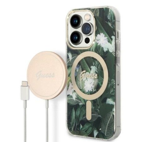 Guess Set GUBPP14XHJEACSA Case+Charger for iPhone 14 Pro Max 6,7" / green